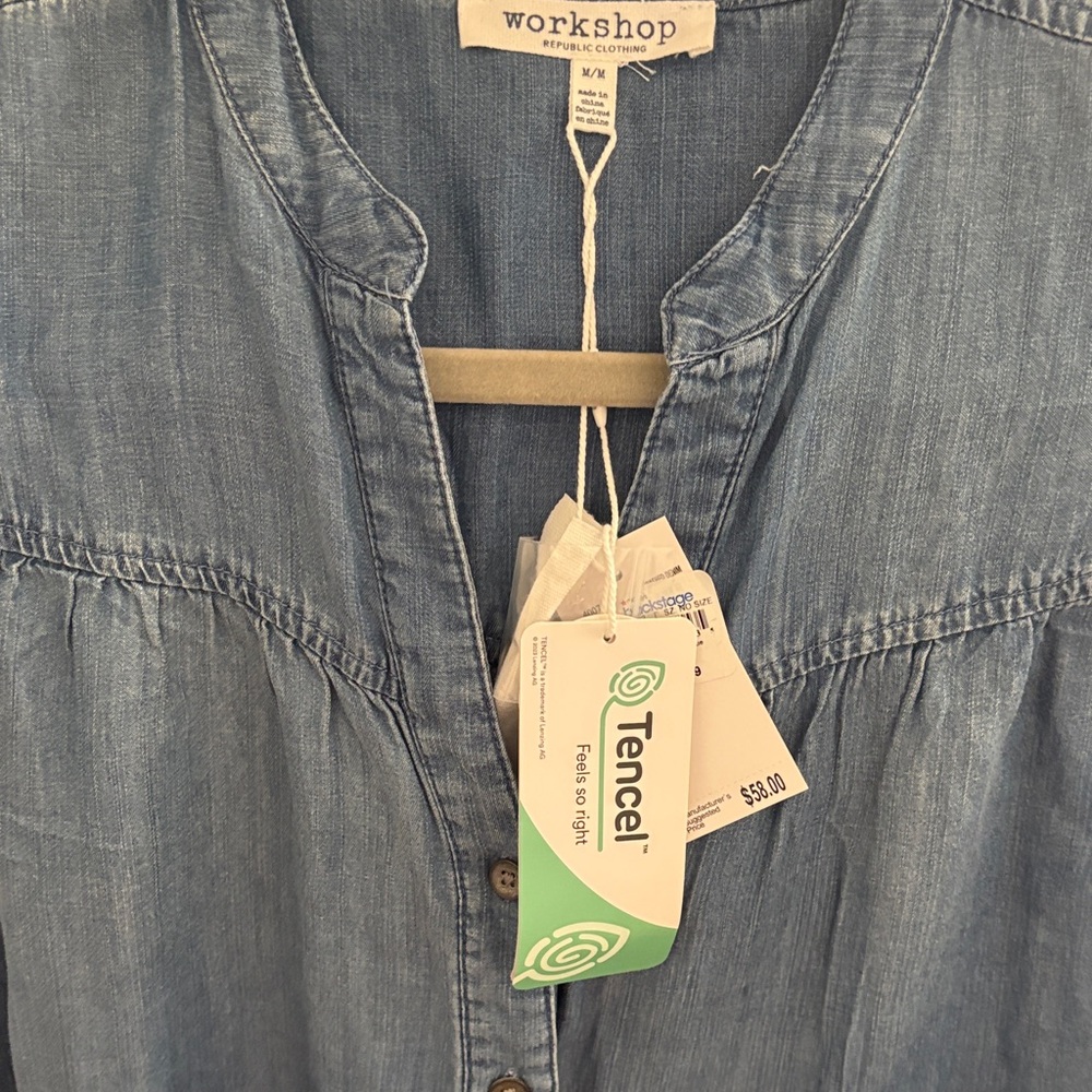 Workshop Republic Clothing Light Denim Sleeveless Button-Front Top